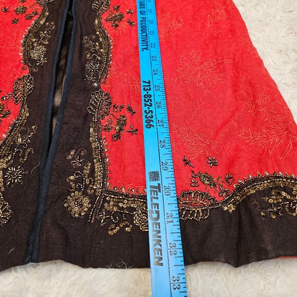 Chico's Women's Berry Red Heritage Beaded Coji Jacket Beaded Trim Size 2 - Picture 6 of 11